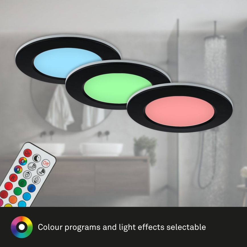 Briloner - SET 3x LED RGBW Dimmbare, abgehängte Badezimmer-Deckenleuchte LED/4,8W/230V 3000-6500K IP65 + Fernbedienung
