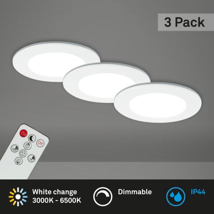 Briloner - SET 3x Dimmbare LED-Badezimmer-Einbauleuchte LED/4,8W/230V 3000-6500K IP44 + Fernbedienung