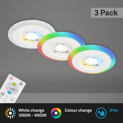 Briloner - SET 3x LED RGBW Dimmbare, abgehängte Badezimmer-Deckenleuchte LED/5W/230V 3000-6500K IP44 + Fernbedienung