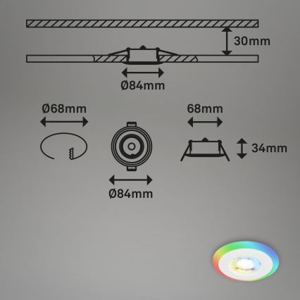 Briloner - SET 3x LED RGBW Dimmbare, abgehängte Badezimmer-Deckenleuchte LED/5W/230V 3000-6500K IP44 + Fernbedienung