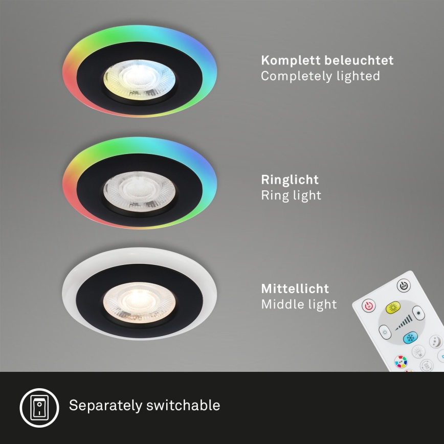 Briloner - SET 3x LED RGBW Dimmbare, abgehängte Badezimmer-Deckenleuchte LED/5W/230V 3000-6500K IP44 + Fernbedienung