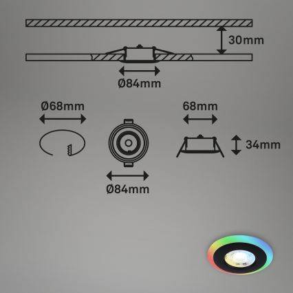 Briloner - SET 3x LED RGBW Dimmbare, abgehängte Badezimmer-Deckenleuchte LED/5W/230V 3000-6500K IP44 + Fernbedienung