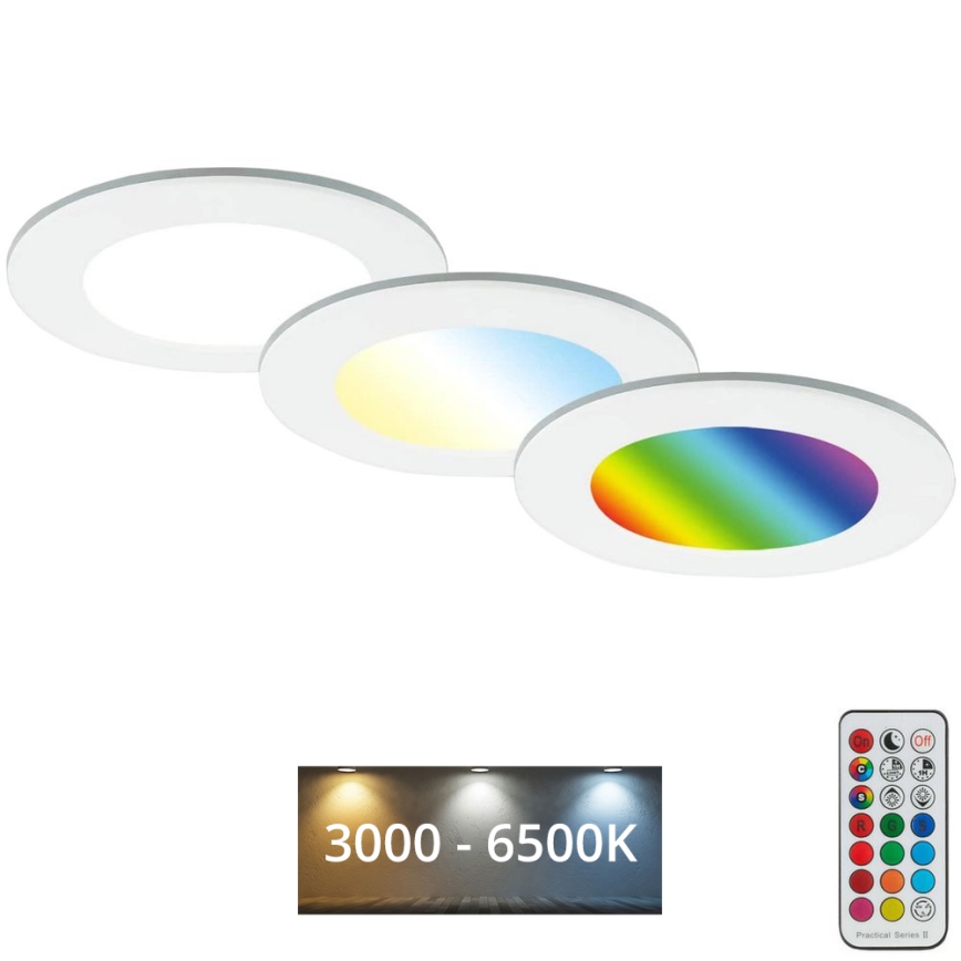 Briloner - SET 3x RGBW Dimmbare LED-Badezimmer-Einbauleuchte LED/4,8W/230V 3000-6500K IP65 + Fernbedienung