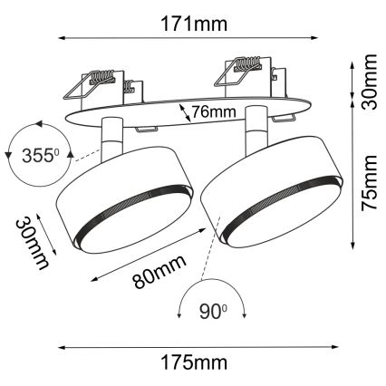 Brosline - Decken-Einbaustrahler 2xGX53/9W/230V schwarz