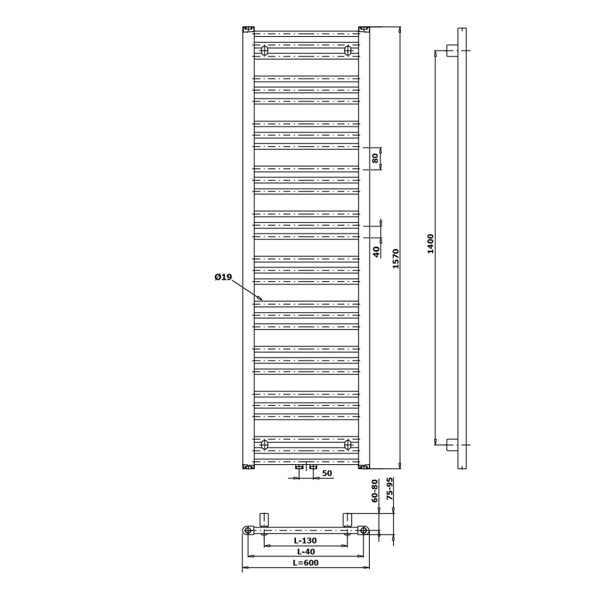 Bruckner - Badezimmer-Heizkörper ALBRECHT 765W/230V 60x157 cm weiß