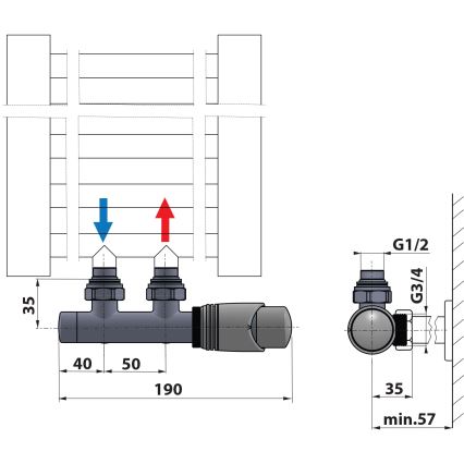 Bruckner - Thermostatisches Verbindungsset für Mittelanschluss WICHER weiß