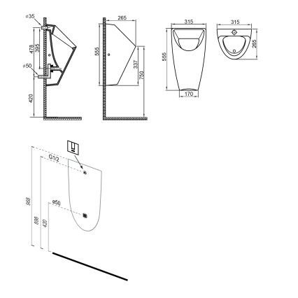Bruckner - Urinal SCHWARN Zulauf hinten, Ablauf hinten Keramik/matt schwarz