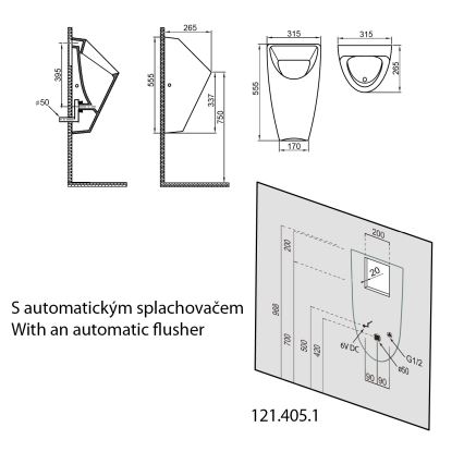 Bruckner - Urinal SCHWARN Zulauf hinten, Ablauf hinten Keramik/weiß