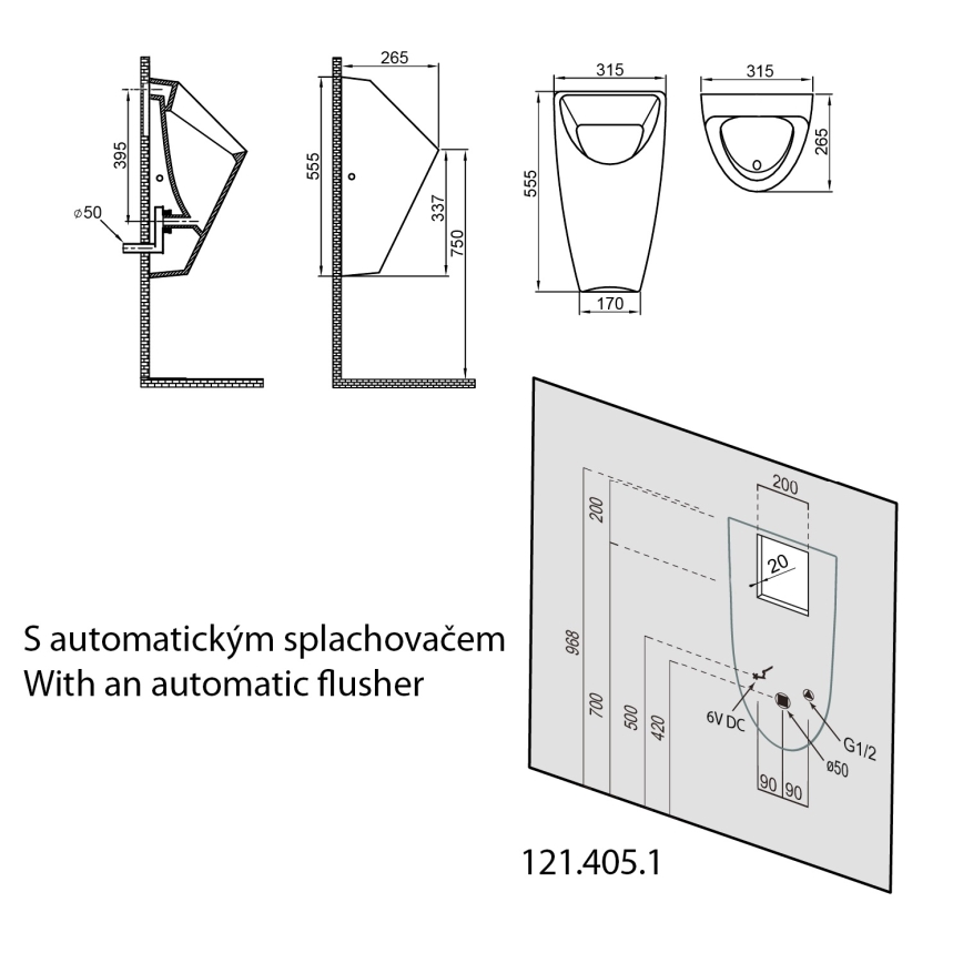 Bruckner - Urinal SCHWARN Zulauf hinten, Ablauf hinten Keramik/weiß