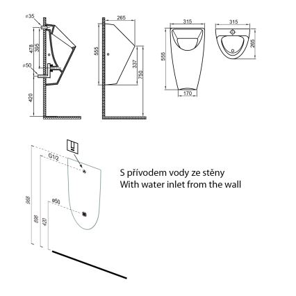 Bruckner - Urinal SCHWARN Zulauf hinten, Ablauf hinten Keramik/weiß