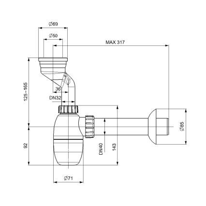 Bruckner - Urinal-Siphon mit Manschette DN40 weiß