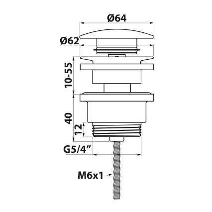 Bruckner - Waschbeckenablauf ohne Überlauf CLICK-CLACK d 6,4 cm glänzendes Chrom