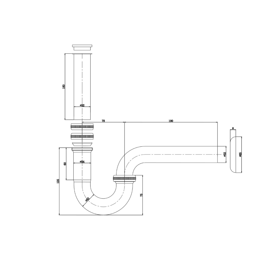 Bruckner - Waschbeckensiphon DN32 glänzendes Chrom