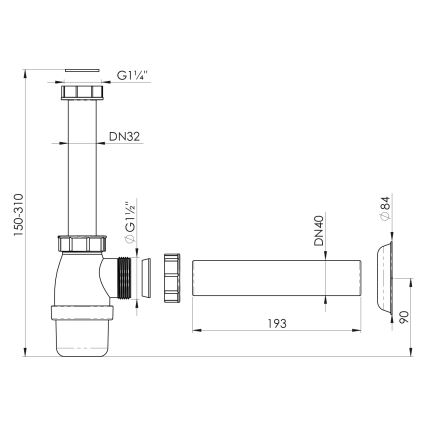 Bruckner - Waschbeckensiphon DN40 weiß