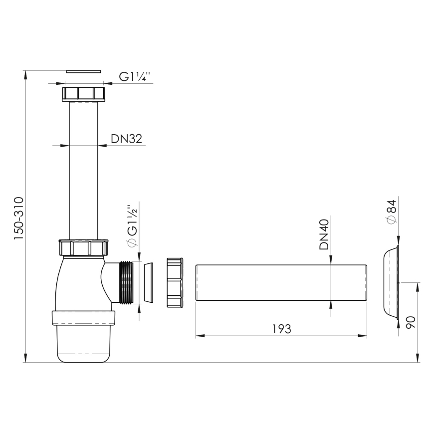 Bruckner - Waschbeckensiphon DN40 weiß