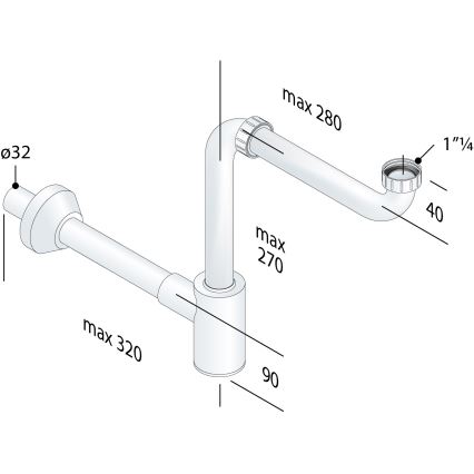 Bruckner - Waschbeckensiphon Möbel CRONO DN32 weiß