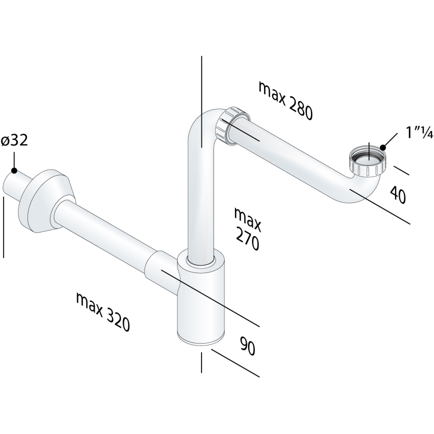 Bruckner - Waschbeckensiphon Möbel CRONO DN32 weiß