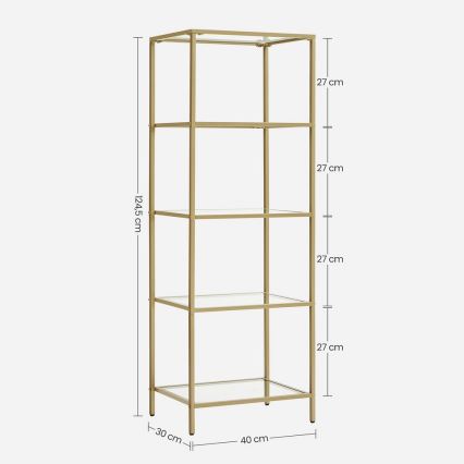 Bücherregal GLASY 40x125x30 cm gold