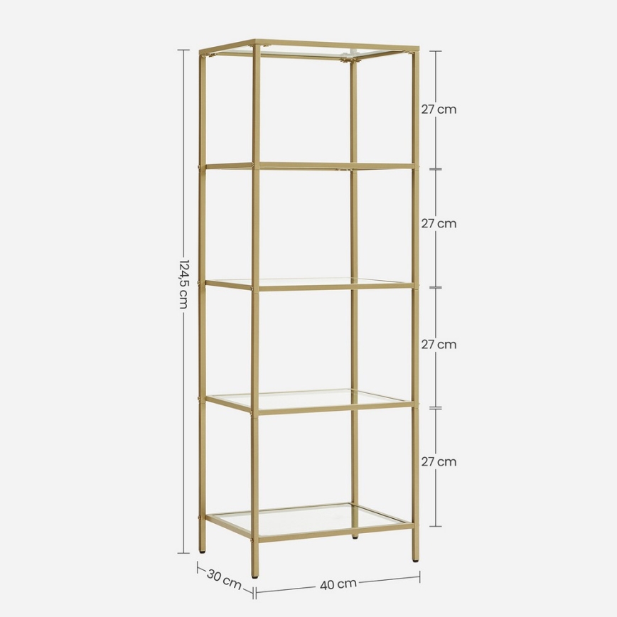 Bücherregal GLASY 40x125x30 cm gold