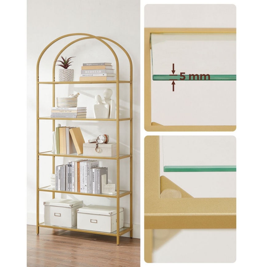 Bücherregal GLASY 83x184x30 cm, goldfarben