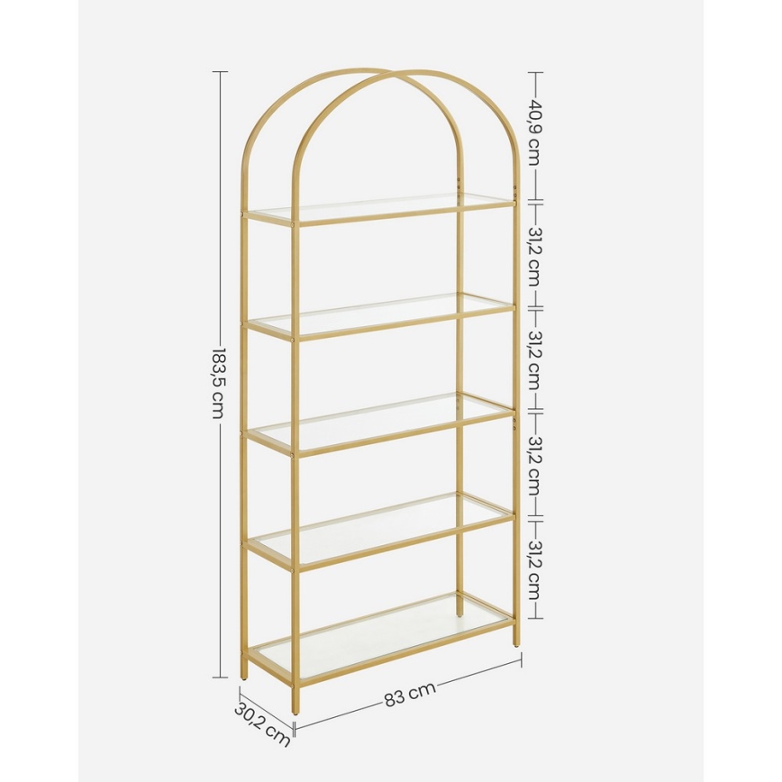 Bücherregal GLASY, goldfarben