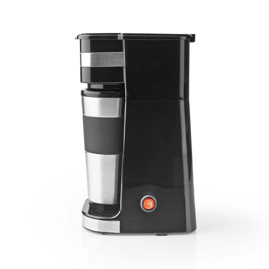 Butler – Kaffeemaschine für eine Tasse 0,4 l mit Reisebecher, 750 W/230 V, Edelstahl/Schwarz