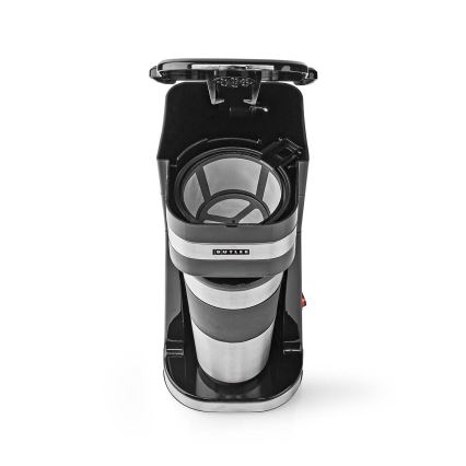 Butler – Kaffeemaschine für eine Tasse 0,4 l mit Reisebecher, 750 W/230 V, Edelstahl/Schwarz