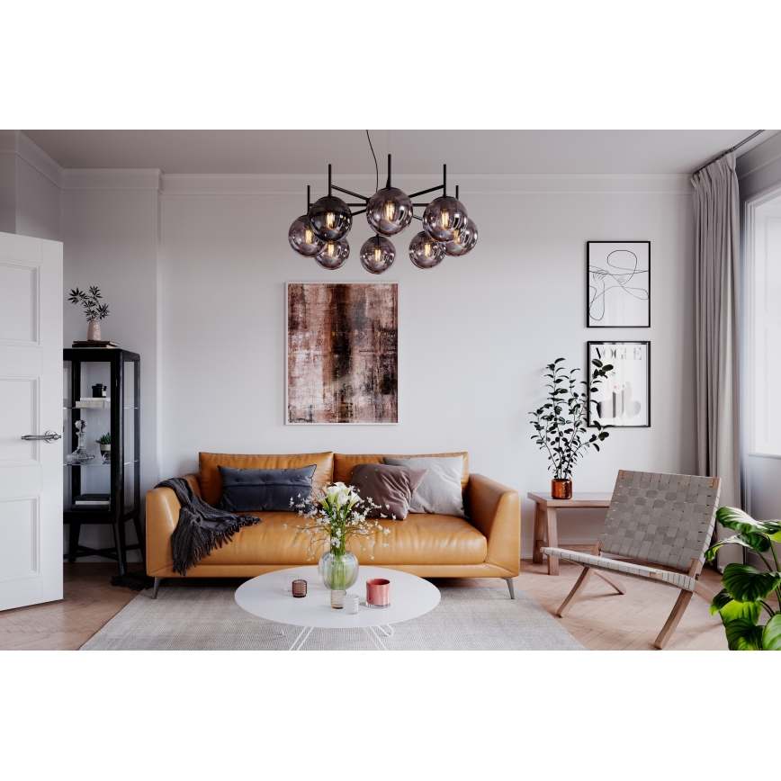 ByRydens - Hängeleuchte BOYLE 8xE27/5W/230V rauchig/schwarz d 83 cm