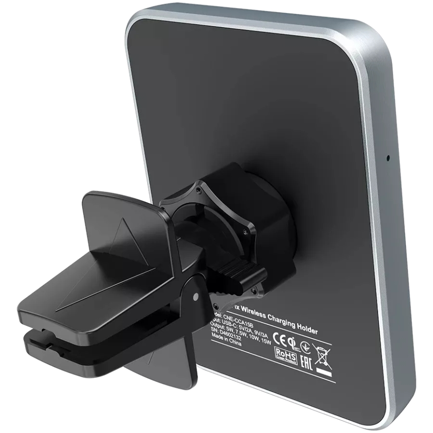 Canyon - Magnetische Handyhalterung fürs Auto mit Qi 5V kabelloser Ladefunktion, eckig, schwarz
