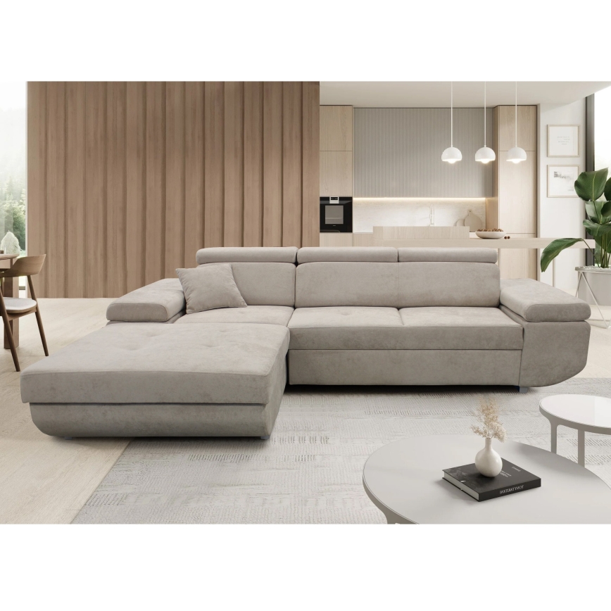 CASTELO Ecksofa mit Schlaffunktion und Stauraum, L-Form, links, grau