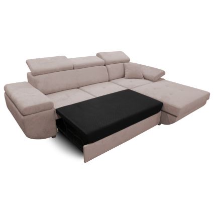 CASTELO Ecksofa mit Schlaffunktion und Stauraum, L‑Form, rechts, beige