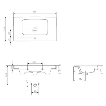 Cersanit K114-017 - Aufsatz-/wandhängendes Waschbecken CREA 44,5x80,5 cm Keramik/glänzend weiß