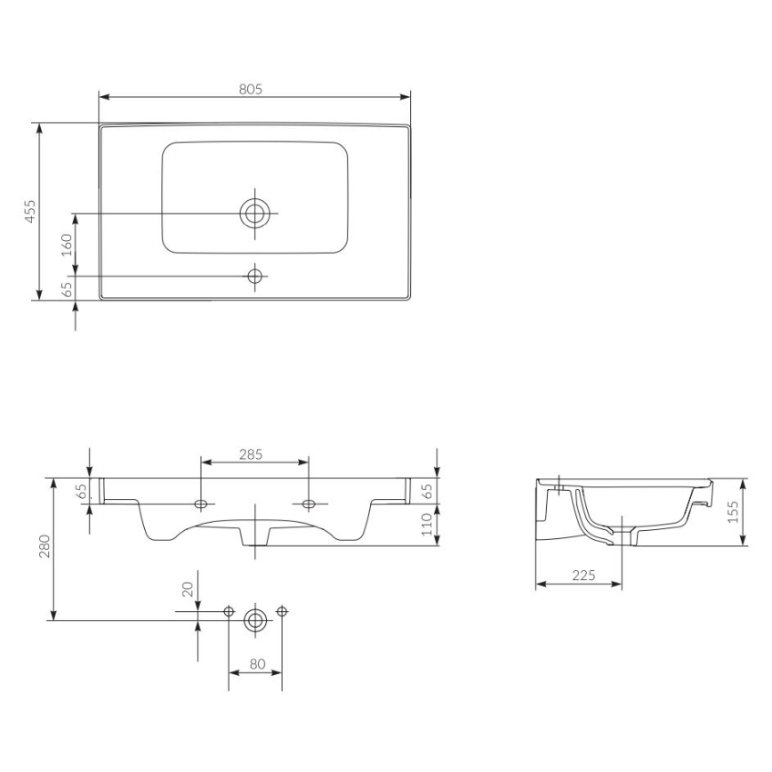 Cersanit K114-017 - Aufsatz-/wandhängendes Waschbecken CREA 44,5x80,5 cm Keramik/glänzend weiß