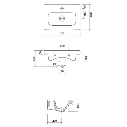 Cersanit K116-008 - Waschbecken für Aufsatz-/Wandmontage MODUO SLIM 35x50 cm Keramik/glänzend weiß