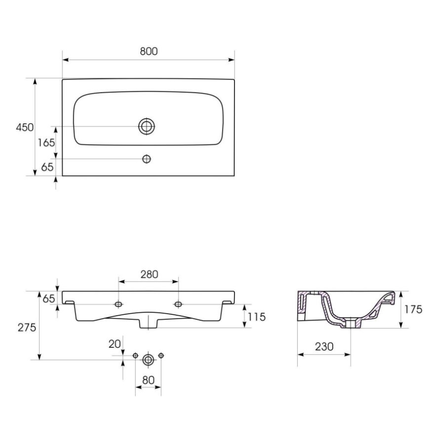Cersanit K116-013 - Aufsatz-/wandhängendes Waschbecken MODUO 45x80 cm Keramik/glänzend weiß
