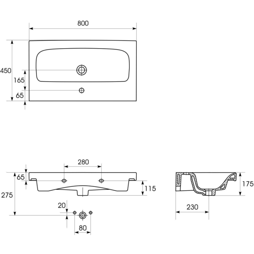 Cersanit K116-013-ECO - Waschbecken für Aufsatzmontage/wandhängend MODUO 45x80 cm Keramik/glänzend weiß