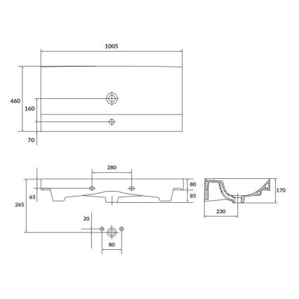 Cersanit K120-011 - Einbauwaschbecken LARGA 46x100 cm, Keramik, hochglänzendes Weiß