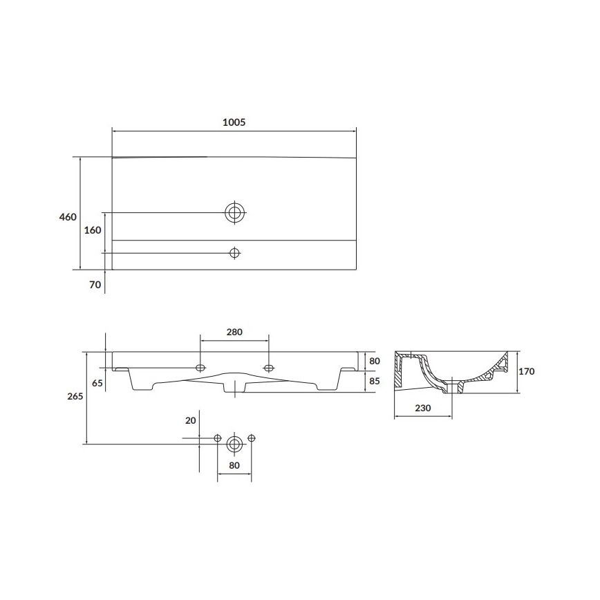 Cersanit K120-011 - Einbauwaschbecken LARGA 46x100 cm, Keramik, hochglänzendes Weiß