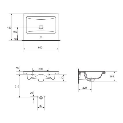 Cersanit K32-003-BOX - Waschbecken für Aufsatz-/Wandmontage COMO 45x60 cm Keramik/glänzend weiß