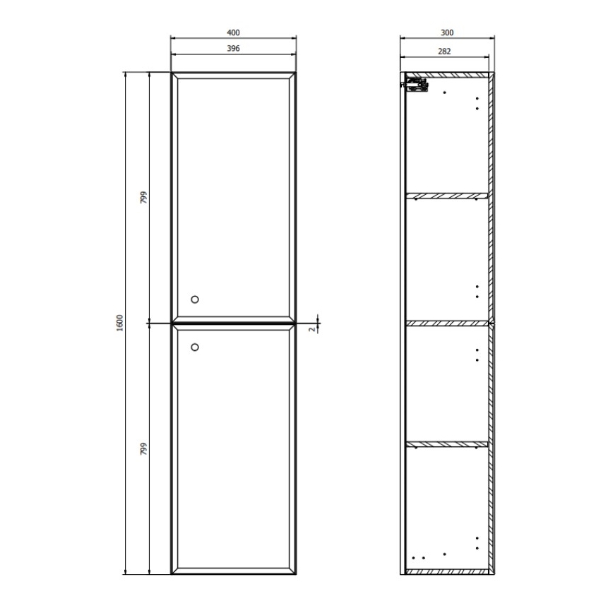 Cersanit S1021-012 - Hängender Badezimmerschrank MILLE 40x160x30 cm mintgrün
