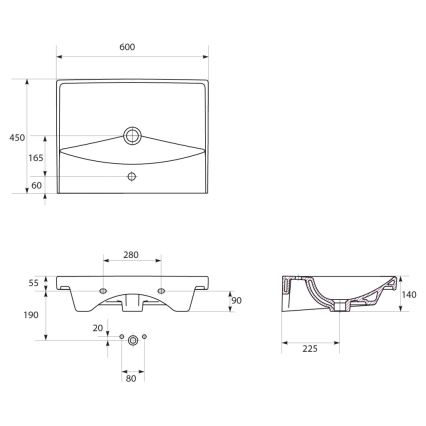 Cersanit S801-142-DSM - Wandhängender Badezimmerschrank mit Waschbecken LARA CITY 60x45 cm weiß