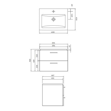 Cersanit S801-148-DSM - Hängender Badezimmerschrank mit Waschbecken LARA 46x60 cm Nussbaum