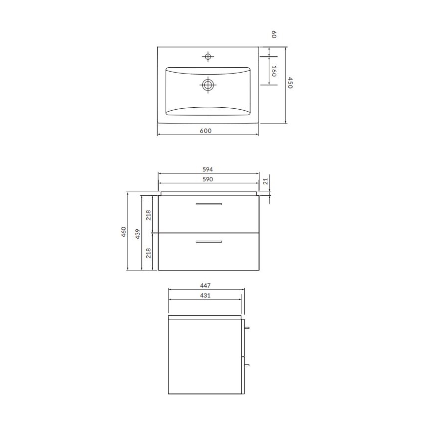 Cersanit S801-148-DSM - Hängender Badezimmerschrank mit Waschbecken LARA 46x60 cm Nussbaum