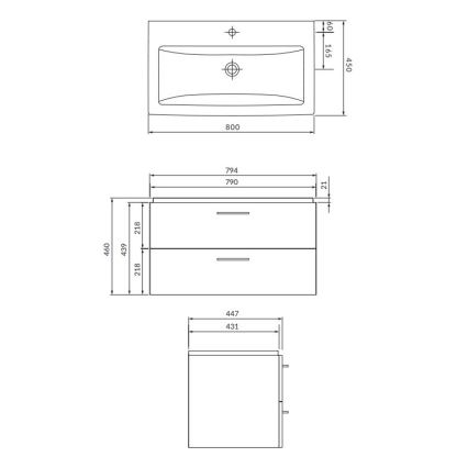 Cersanit S801-154-DSM - Hängender Badezimmerschrank mit Waschbecken LARA 46x80 cm Nussbaum