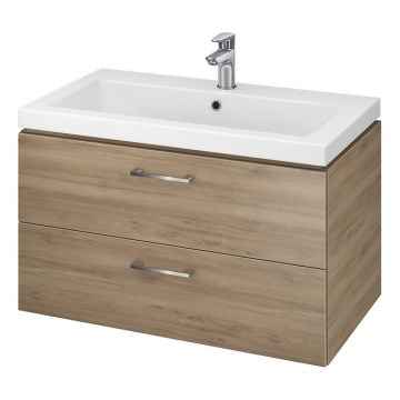Cersanit S801-154-DSM - Wandhängender Badezimmerschrank mit Waschbecken LARA 80x46x45 cm Nussbaum