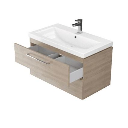 Cersanit S801-154-DSM - Hängender Badezimmerschrank mit Waschbecken LARA 80x45 cm, Nussbaum
