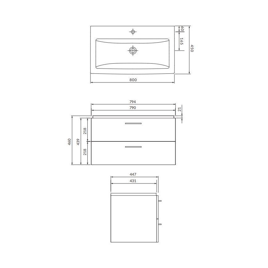 Cersanit S801-154-DSM - Hängender Badezimmerschrank mit Waschbecken LARA 80x45 cm, Nussbaum