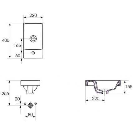 Cersanit S801-218-DSM - Wandhängender Badezimmerschrank mit Waschbecken MODUO SLIM 40 x 22 cm glänzend weiß