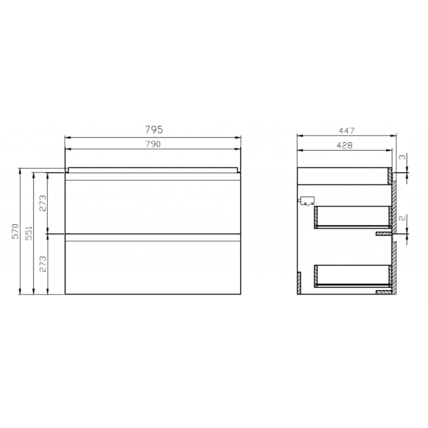 Cersanit S801-221-DSM - Hängender Badezimmerschrank mit Waschbecken MEDDIE 62x80 cm Hochglanz Weiß