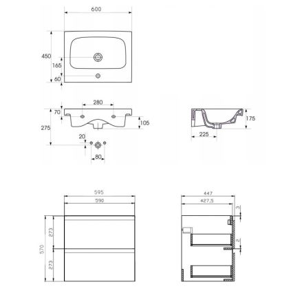 Cersanit S801-223-DSM - Hängender Badezimmerschrank mit Waschbecken MODUO 62x60 cm glänzend weiß